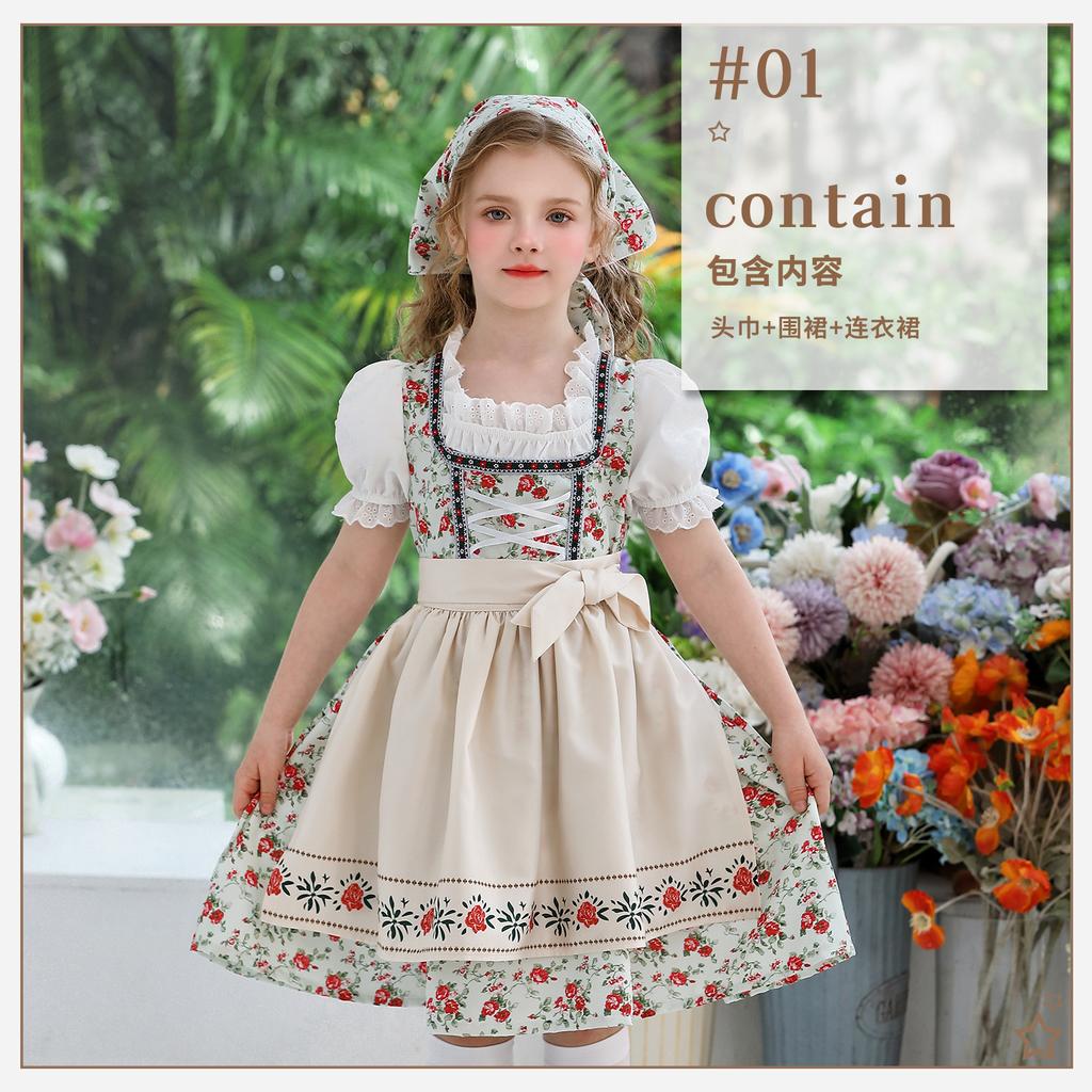 Prairie Colony Kids Costume Oktoberfest Maid Costume Pastoral Girls Lolita Farm Dirndl Dress
