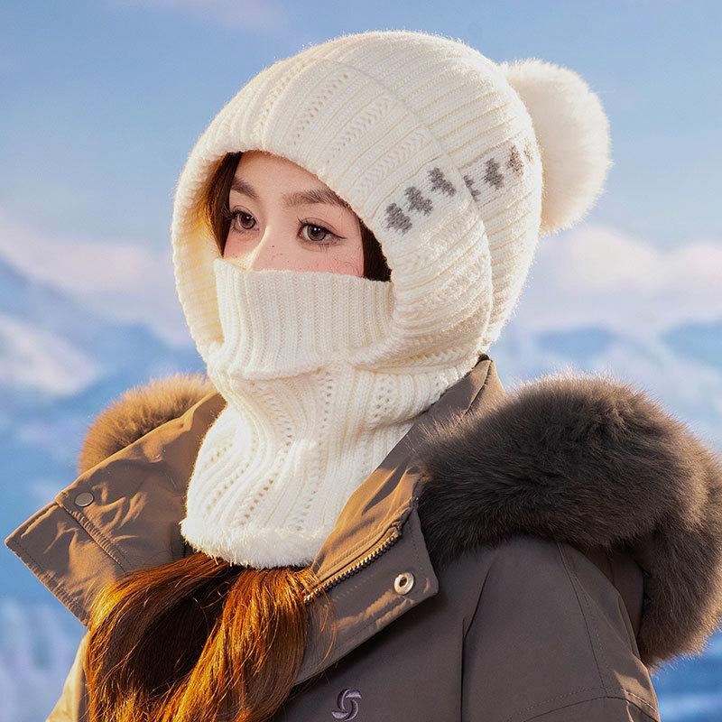Fleece knitted warm hat women's outdoor cold scarf mask integrated hat winter cycling wool hat