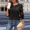 Casual Comfort and Versatility Autumn Women's Solid Color Lace Splicing Sweater Women