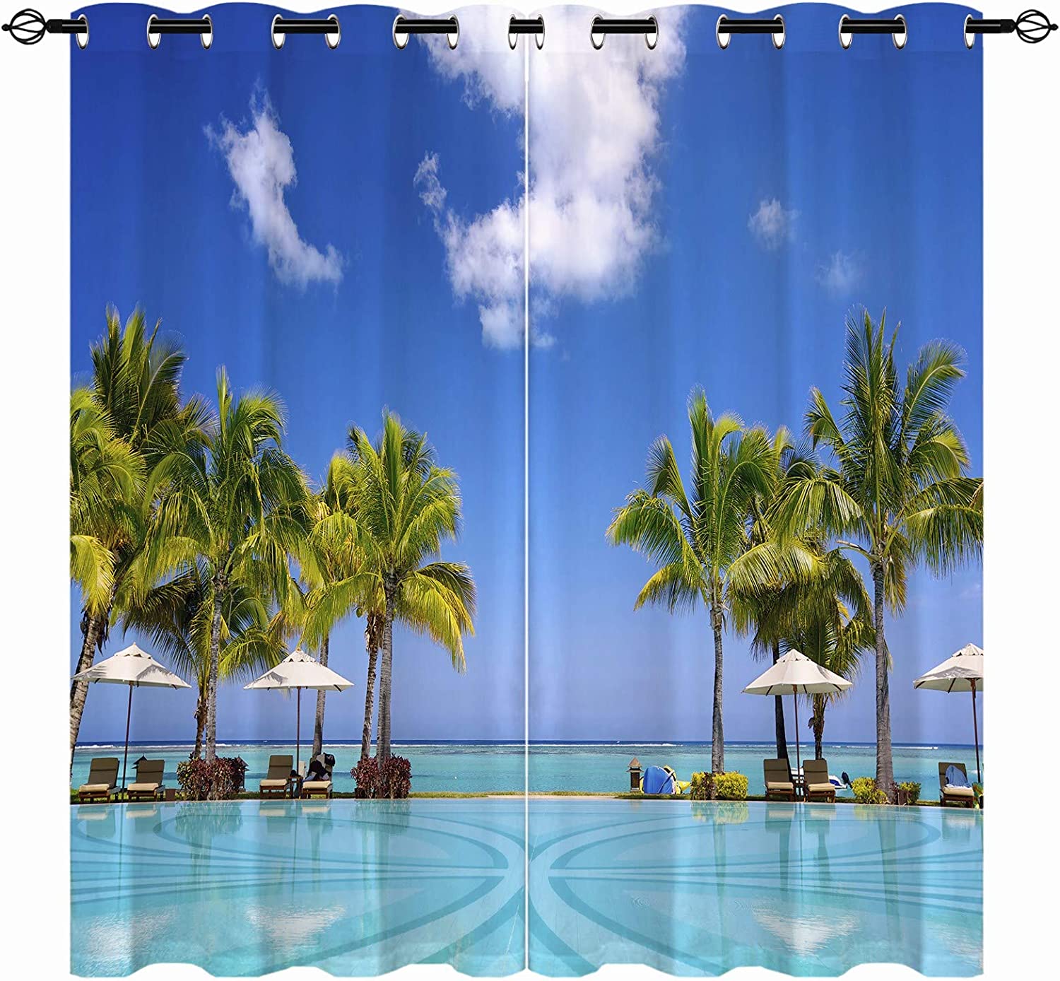 

Ocean Tropical Summer Hawaiian Sunset Sea Waves Scenery Fabric Curtain for Living Room Left Right 2Panel 200W240H(CM)79x95in&Hook