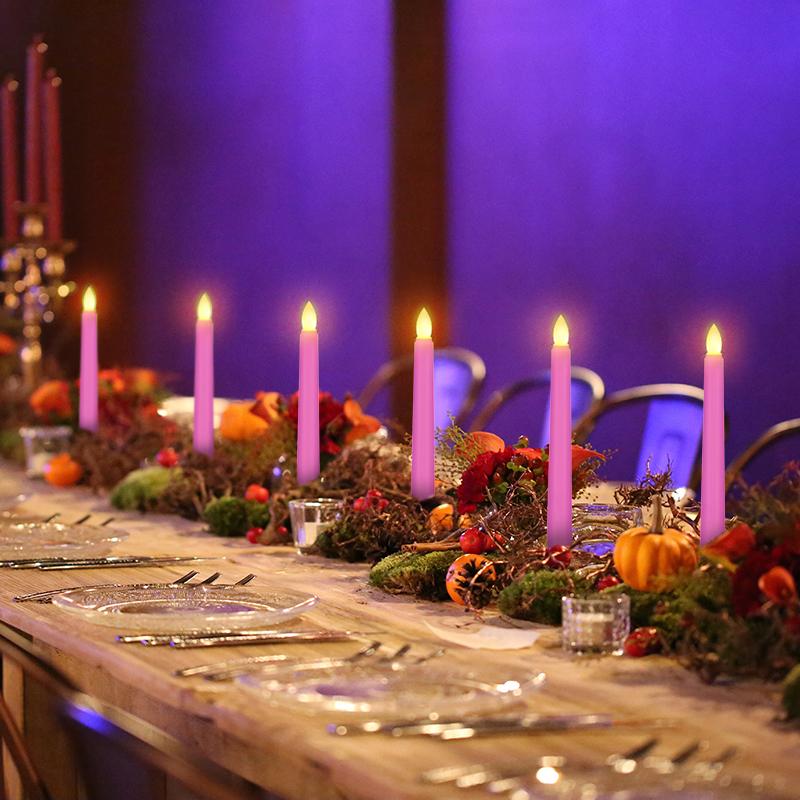 LED Elektronische Kerze mit Flackernden Flammen und Timer-Fernbedienung, Geburtstags-Hausdekoration, Lange Spitzkerzen, Hochzeit, Rosa