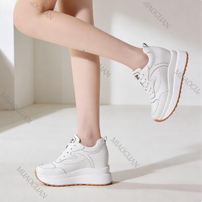 Zapatillas Deportivas con Cuña de Plataforma de 10 cm para Mujer Suela Gruesa de Cuero para Mujer Transpirables Zapatos para Aumentar la Altura Moda Calzado para Caminar