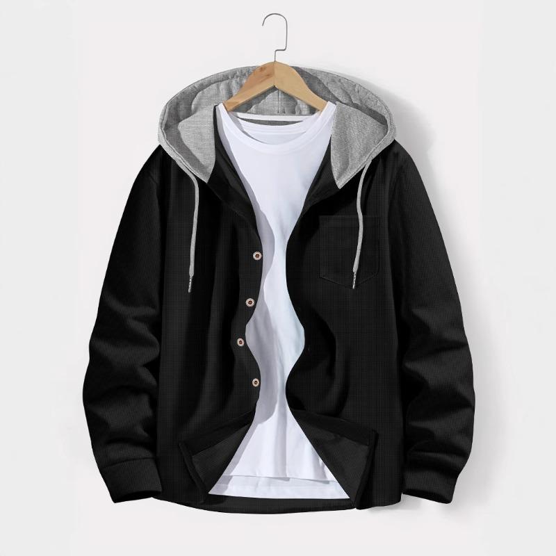 

Мужская повседневная куртка-кардиган с капюшоном и цветными блоками на весну и осень 2XL чёрный