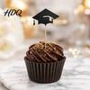 Black Glitter Cake Topper 6 Pcs Graduation Toppers Mini Grad Cap Cupcake