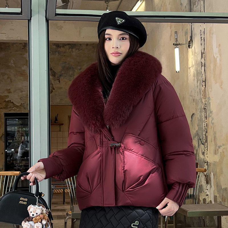 Veste d'hiver épaisse en coton avec grand col en fourrure pour femme, manteau ample type pain, manteau en coton pour femme, vêtements d'extérieur d'hiver