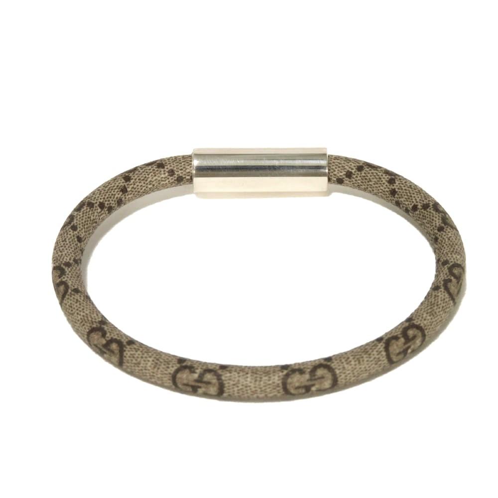 Used GG Supreme Bracelet 9539 797156 JAAGE 8163 7986 17 Double G Ebony Cord Ag925 Sterling Silver Logo Beige Unisex