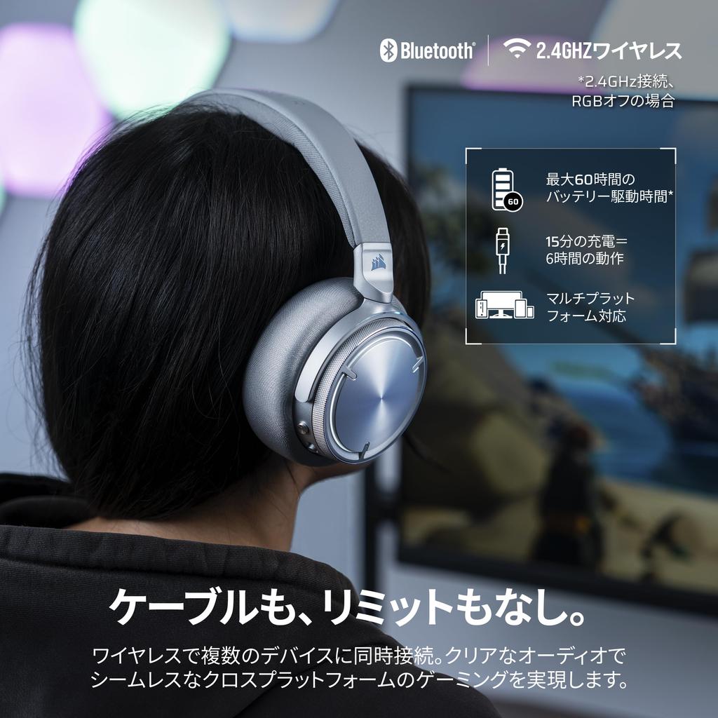 Câștigătorul Premiului VGP de Aur 2025 CORSAIR VIRTUOSO MAX WIRELESS Gaming cu Anulare Activă a Zgomotului Bluetooth și Wireless Simultan Compatibil cu și Căști, Argintiu,