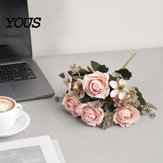 Soft Pastel Flowers Artificial Rose Bouquet for Wedding Bridal, Fake Photography Props Home Decoration And Props, Realistic Art Craft