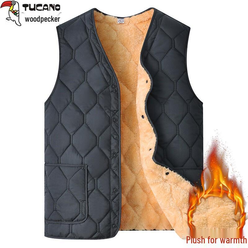 Men's Woodpecker V-neck Winter Vest – Warm, Thick, Casual Wear for Middle-aged and Elderly