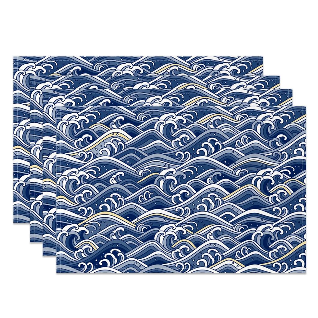 Chinese Blue White Cloud Table Mats Zen Style Cloud Motif Inspired Placemats Waterproof Heat Resistant Dining Decor for Kitchen