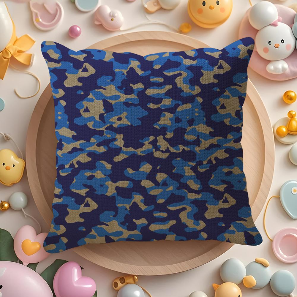 Classic Camo Pattern Cushion Cover Natural Linen Organic Fabric Double-Sided Printing Sofa Home Decor Gift Pillow Cover
