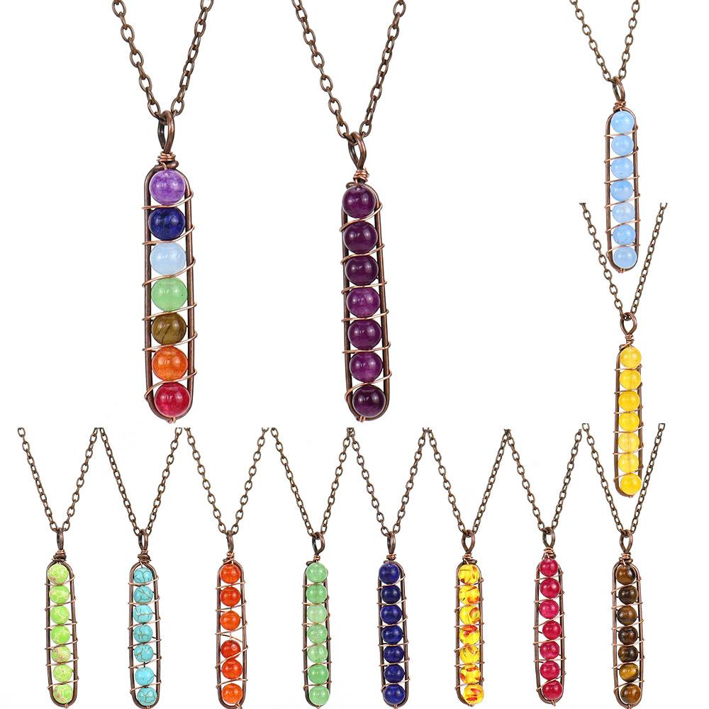 Vintage Hand-Wound Colorful Beaded Crystal Amethyst U-Shaped Pendant Necklace N121