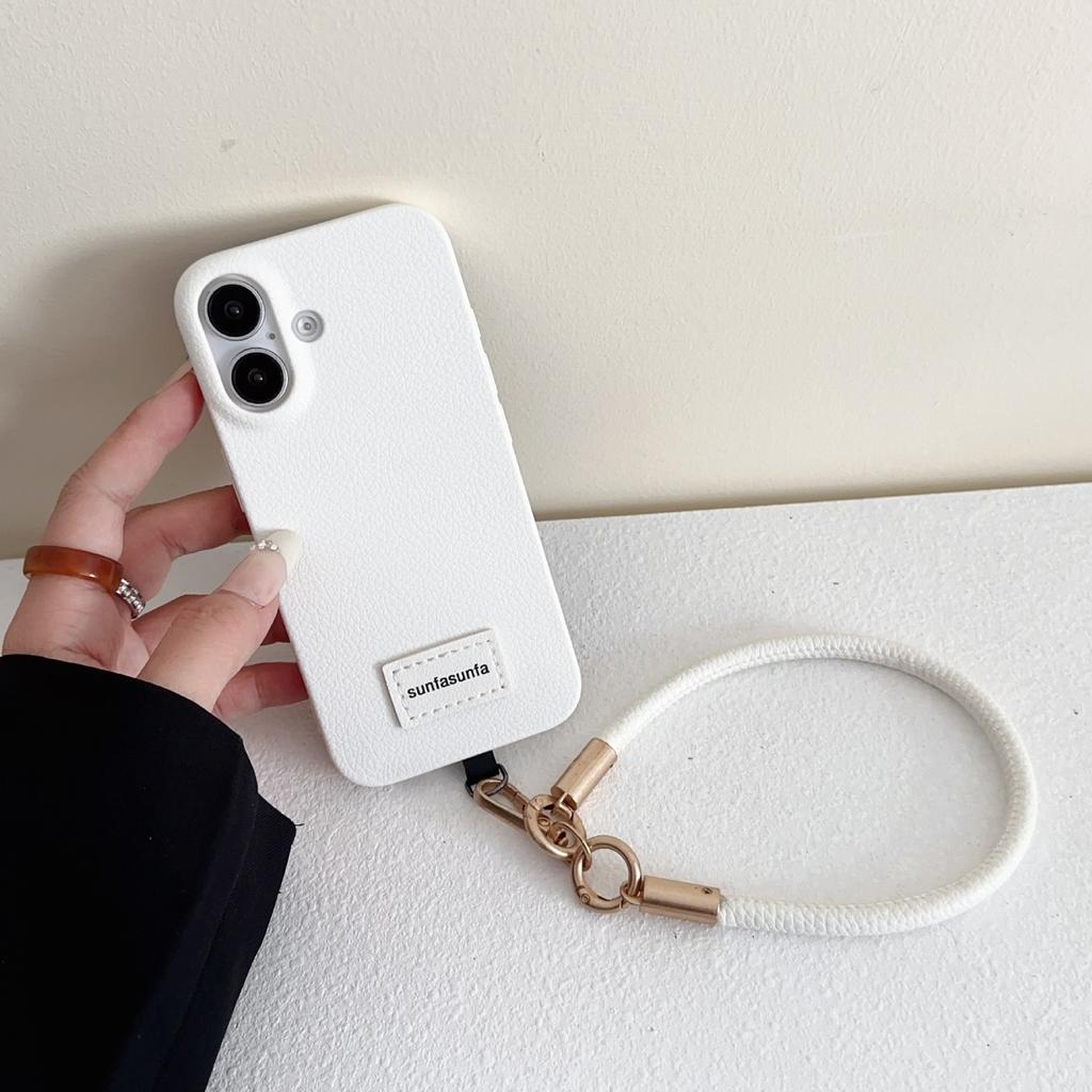 Leather Pattern Metal Short Hand Rope Is Suitable for Apple 16promax Mobile Phone Case iPhone15/14fabgs 13/12.
