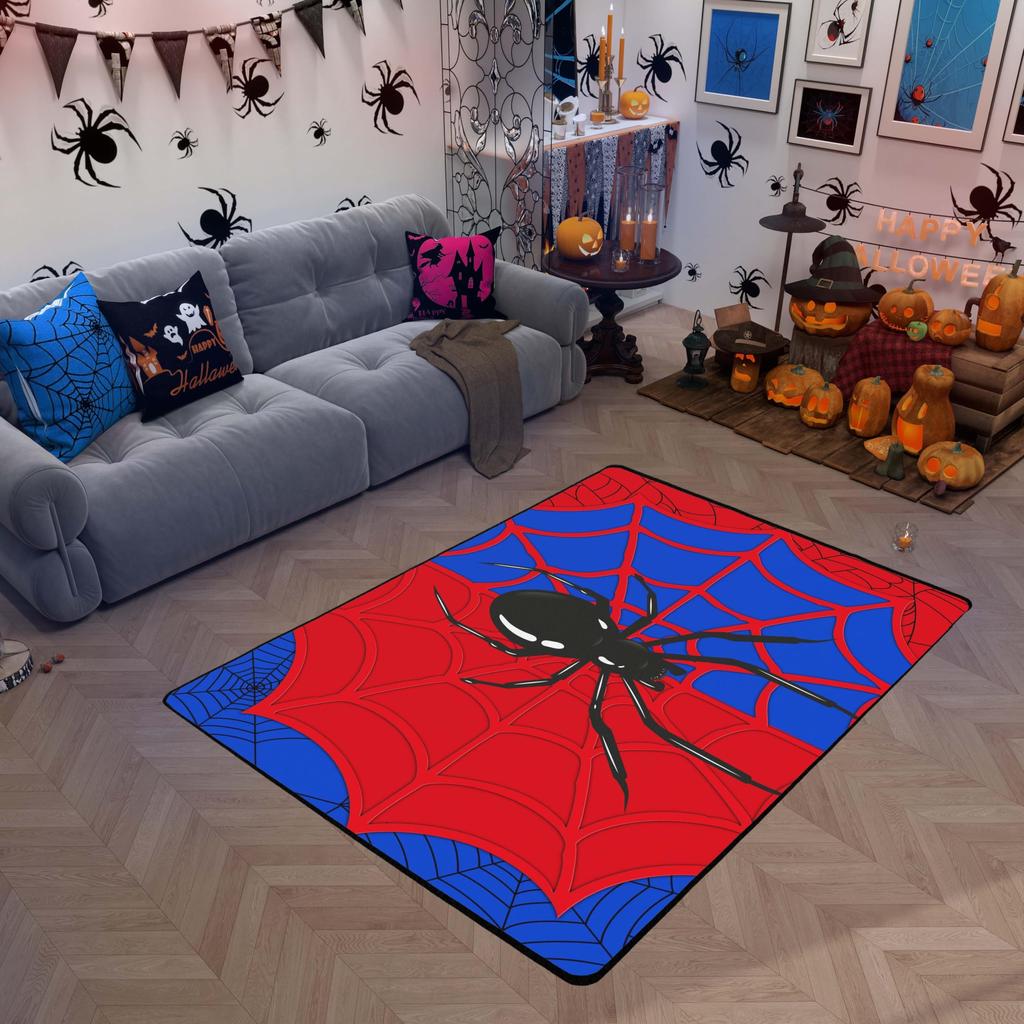 Spider Web Kids Area Rug,Black Spider Arachnid Insect Animals Indoor Floor Mat Entrance Rug for Boys Man Girls Women,Halloween Gothic Non Sl
