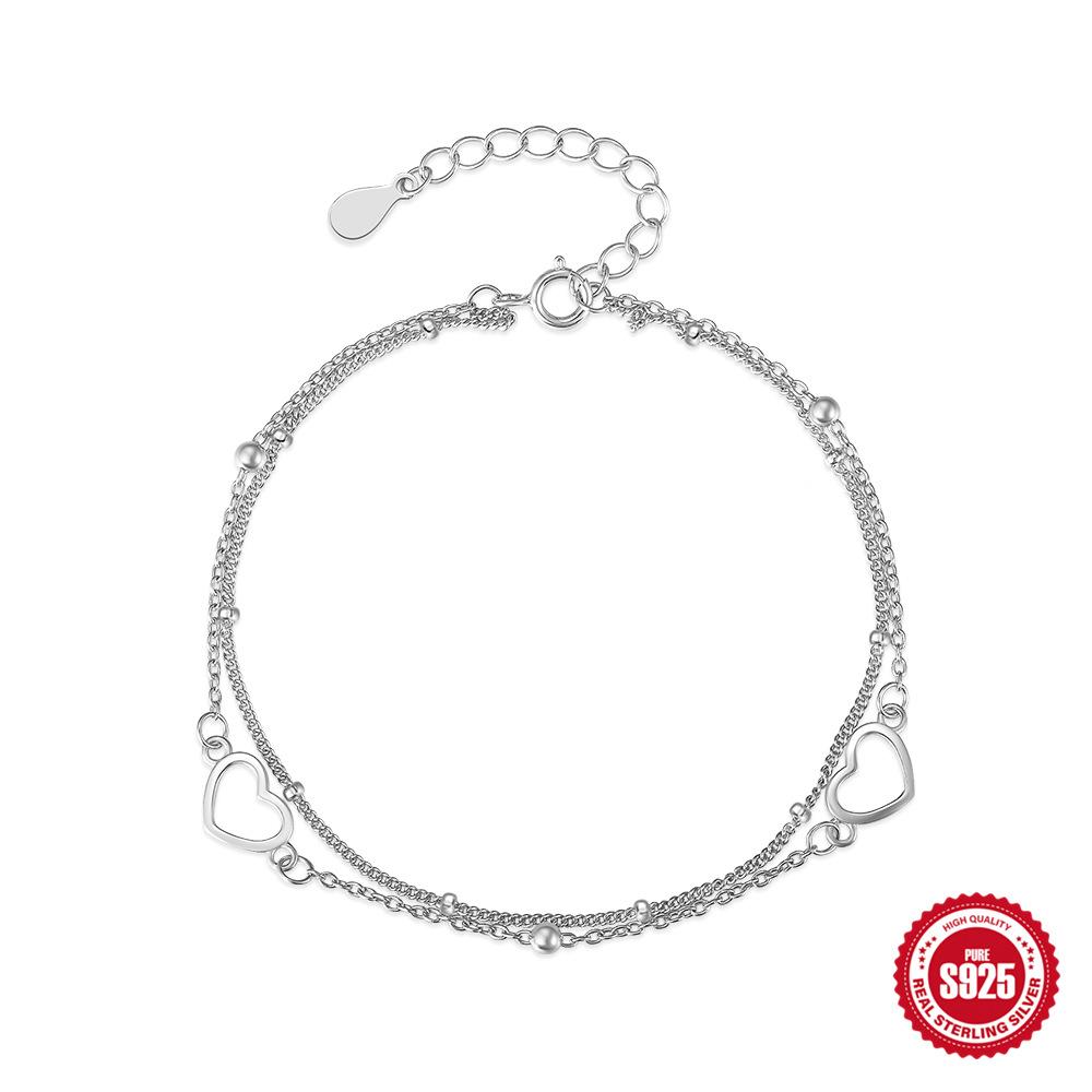 

Stylish And Simple S925 Sterling Silver Double-Layer Stacked Love Bracelet Temperament Versatile Silver Bracelet 925 Silver белого золота