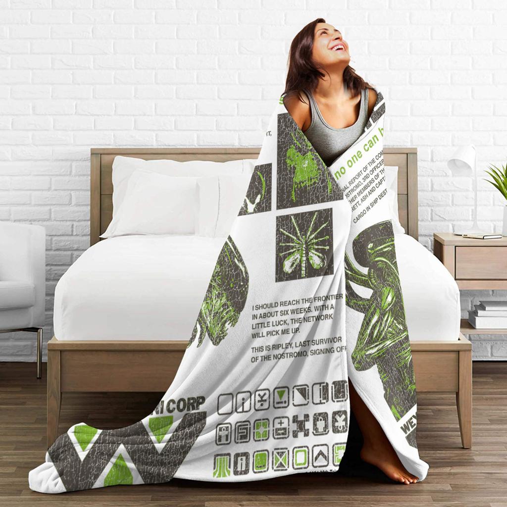 Aliens Iconic Xenomorph Quotes Collage Flannel Blanket  Funny Throw Blankets for Bed Sofa Couch 200x150cm Lightweight