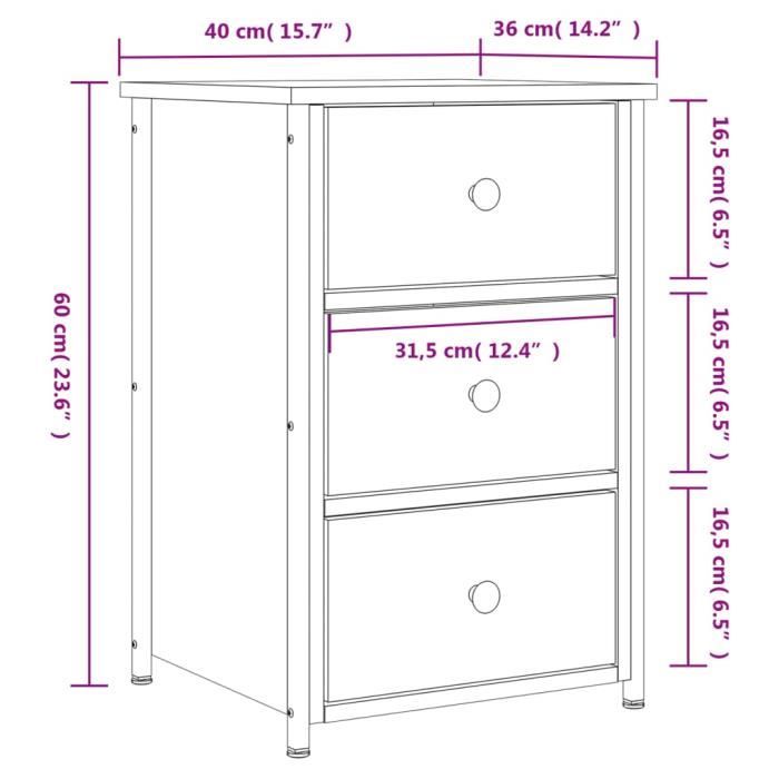 VidaXL Table de chevet noir 40x36x60 cm bois d’ingénierie 825993