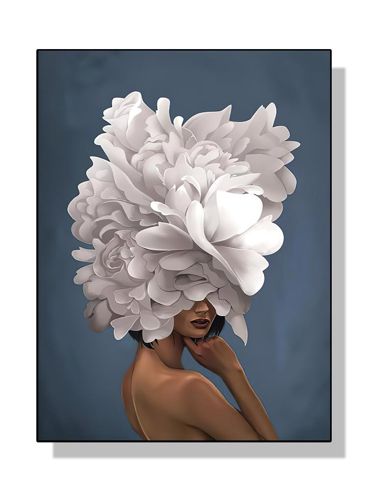 Modern Sexy Woman Flower Head Poster Canvas Painting Abstract Fashion Lady Wall Art for Living Room Decoration Home Cuadros