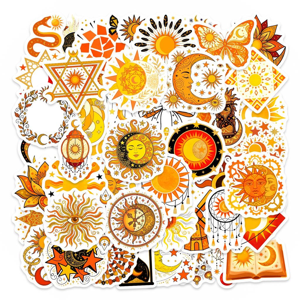50/100 Pcs Sun Moon Mandala Art Stickers Thick Waterproof DIY for Cup Phone Laptop Helmet Guitar Piano Window Decals