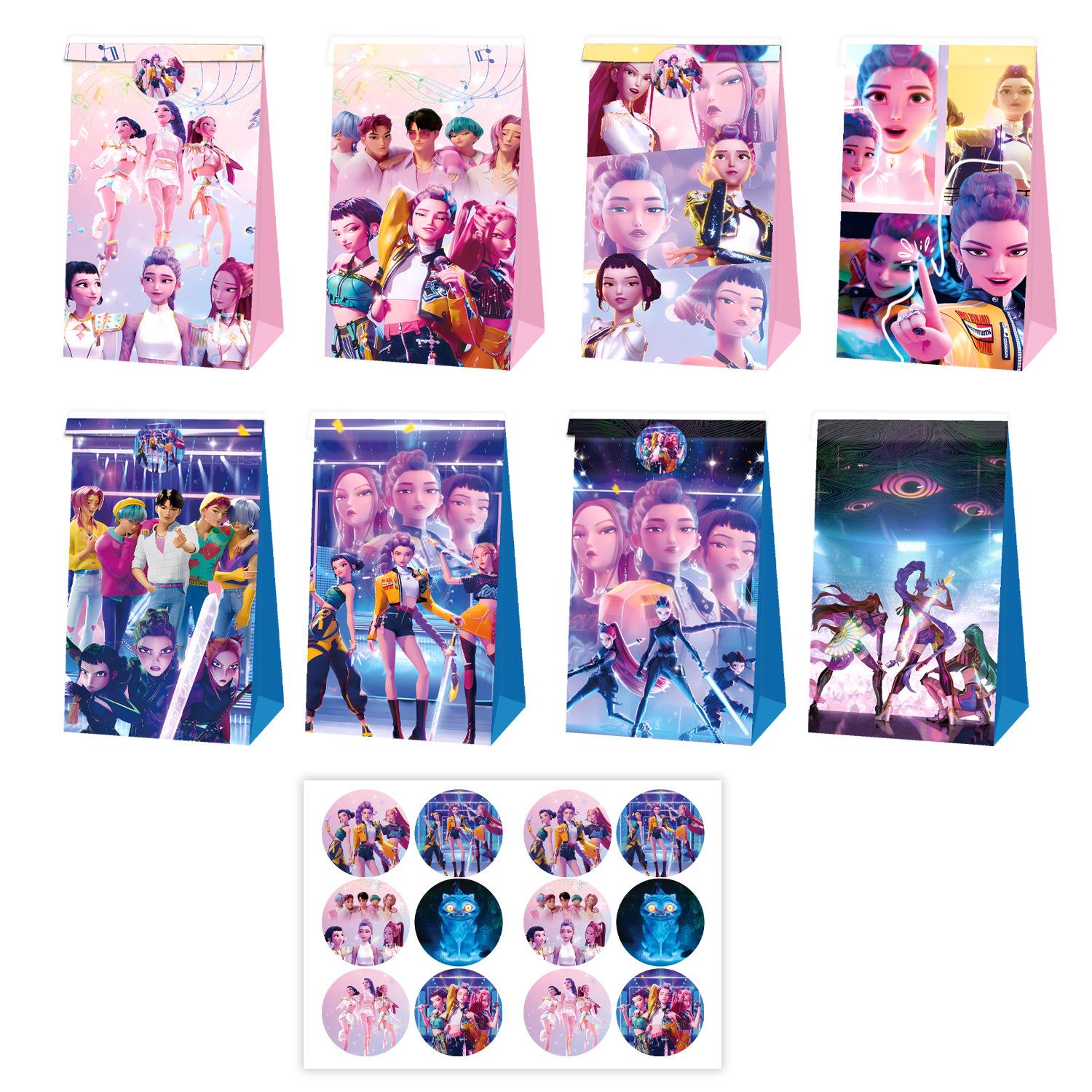 

12 PCS K-POP Demon Hunters Cartoon Paper Present Bags featuring Handles Holiday and Celebration Bags designed for Candy and Tiny Gifts Sealable 12 pcs