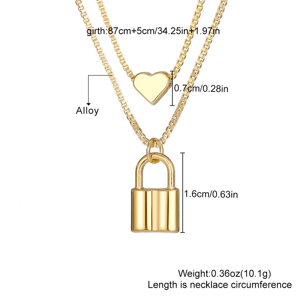 Ladies Titanium Steel Lock Two Layer Love Heart Pendant Necklace Jewelry