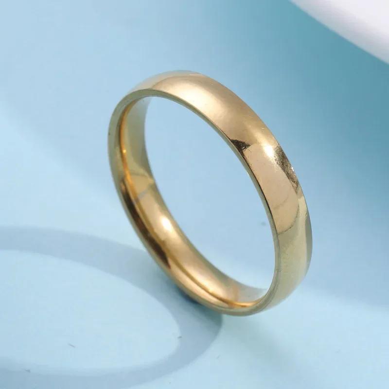 Fashion Simple Smooth Classic 4mm Stainless Steel Ring for Women and Men Classic Couple Rings Wedding Engagement Jewelry