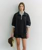 Deonseuteu Unisex Leather Logo Half Zip-Up Sweatshirt_Udts6A107_French Navy