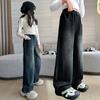 Wysokiej Jakości Dżinsy Dziewczęce Vintage Denim Spodnie z Szerokimi Nogawkami Odzież Dziecięca Dziecięce Codzienne Jednolite Spodnie Dla Nastolatków