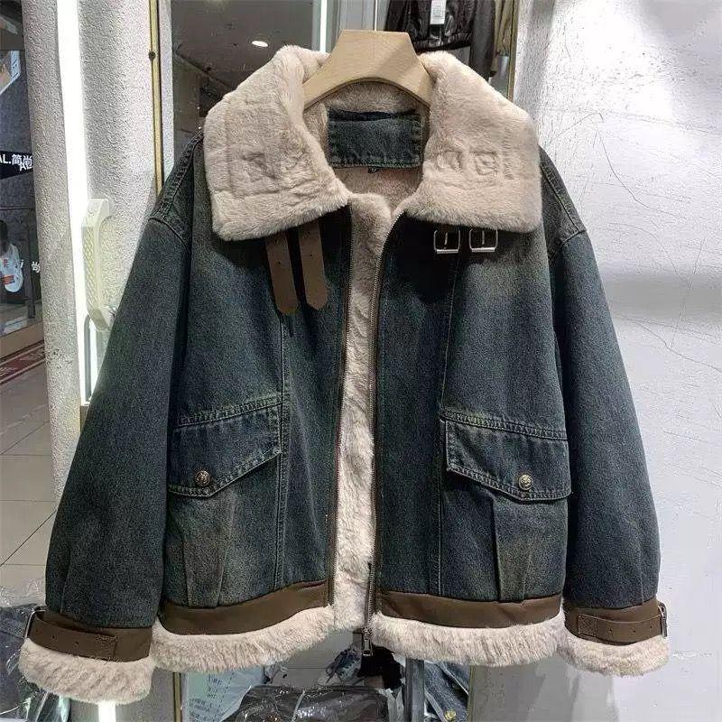 Winter Retro Denim Jacket: Slimming, Velvet-Lined, Hong Kong Style, Cotton-Padded, Mix & Match Outerwear