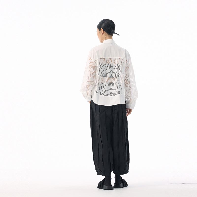 2025 Retro Jacquard Lace Lightweight Luxury Shirt - Spring/Autumn Loose, Versatile See-Through Top
