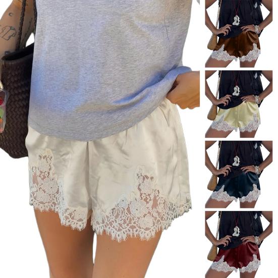 

Женские атласные шелковистые шорты с кружевной отделкой, лоскутные микрошорты с низкой посадкой, шорты-боксеры, домашние шортики, пижамные штаны M