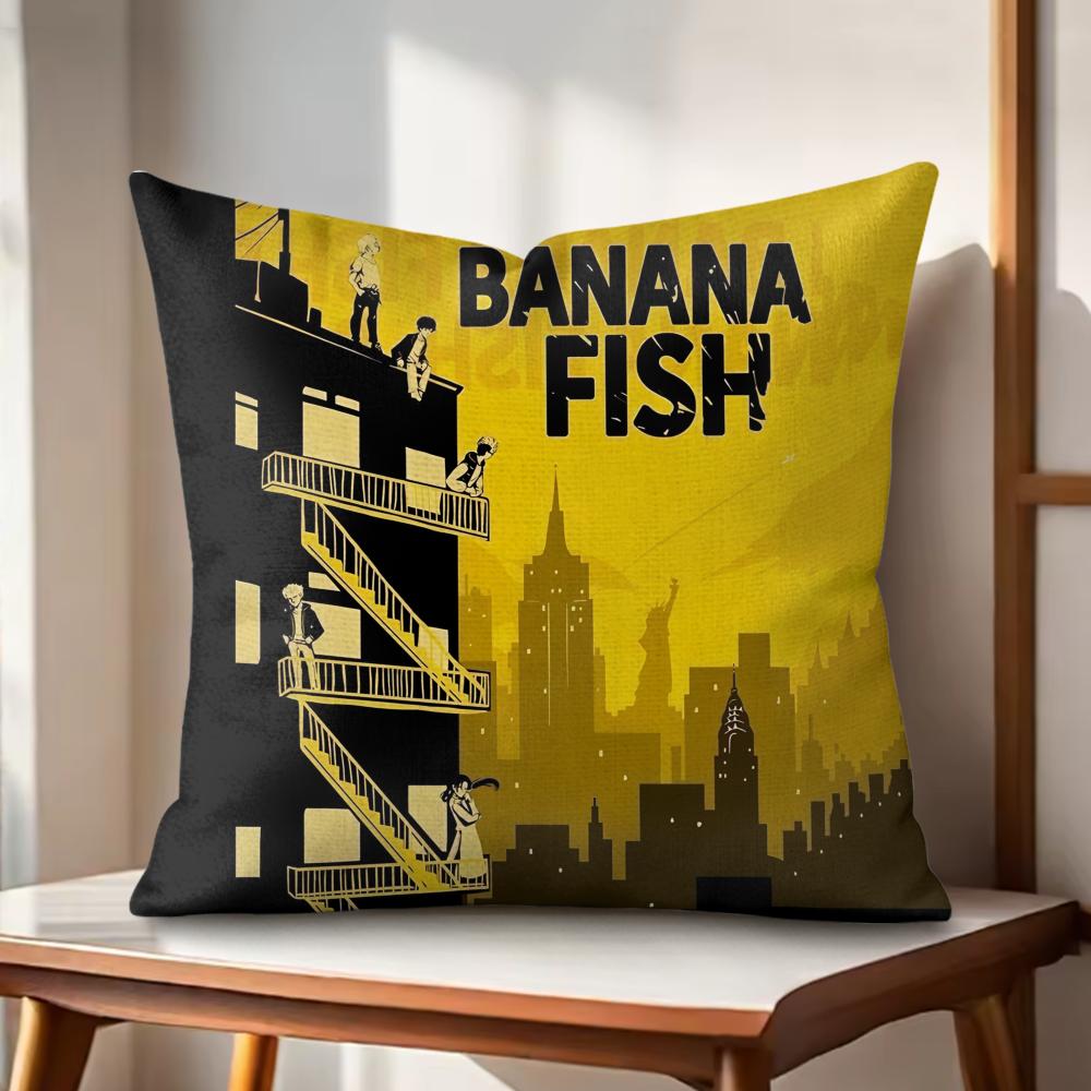 Hot Anime BBanana Fish Cushion Cover Natural Linen Organic Fabric DoubleSided Printing Couch Pillow Covers Home Decor
