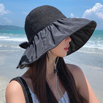 Spring Sun Hat Sports Beach Face Cover Sunscreen Vinyl Fashion Sun Hat Bow Versatile Bucket Hat