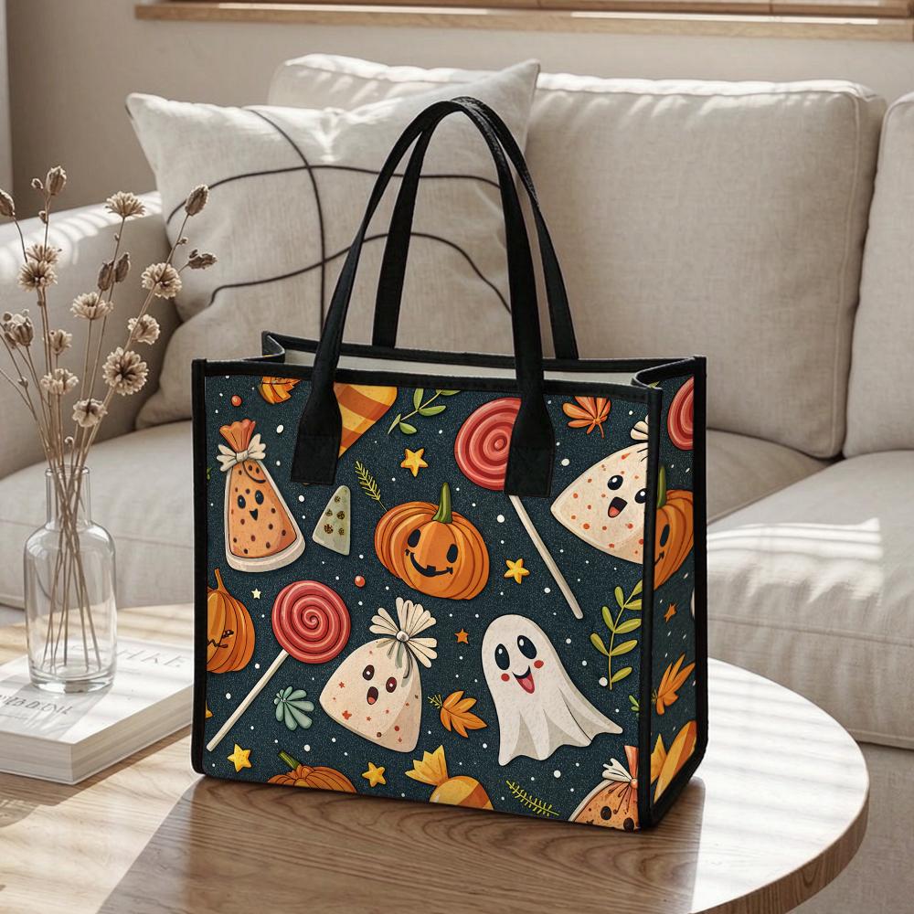 Cute Halloween Pattern Tote Bag Fashion Trendy Portable Daily Use Casual Shopping Handbag