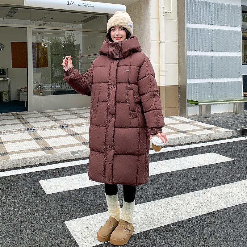 Winter New Medium and Long Down Cotton Clothes Women's Hooded Casual Fashion Bread Clothes Thickened Jacket