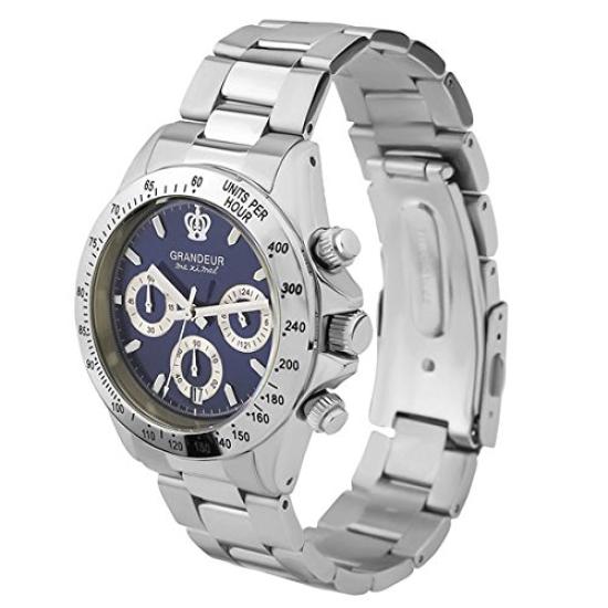 GRANDEUR Ceas Cronograf Japonez Fabricat Rezistent la Apă 10 ATM Brățară Solidă din Oțel Inoxidabil JGR004W5 Albastru Marin [GRANDEUR] Bărbați