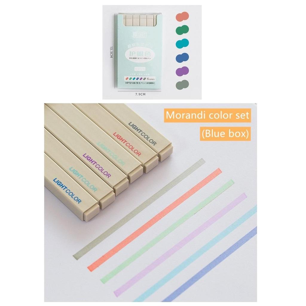 6pcs Super Soft Color Highlighter Marker Pen Set Morandi Pastel Colors Brush Tip for Drawing Paint