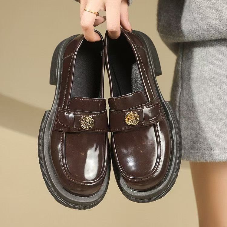 Retro soft-soled hot-air platform loafers women's single shoes British style black small leather shoes women's spring 2025 new models