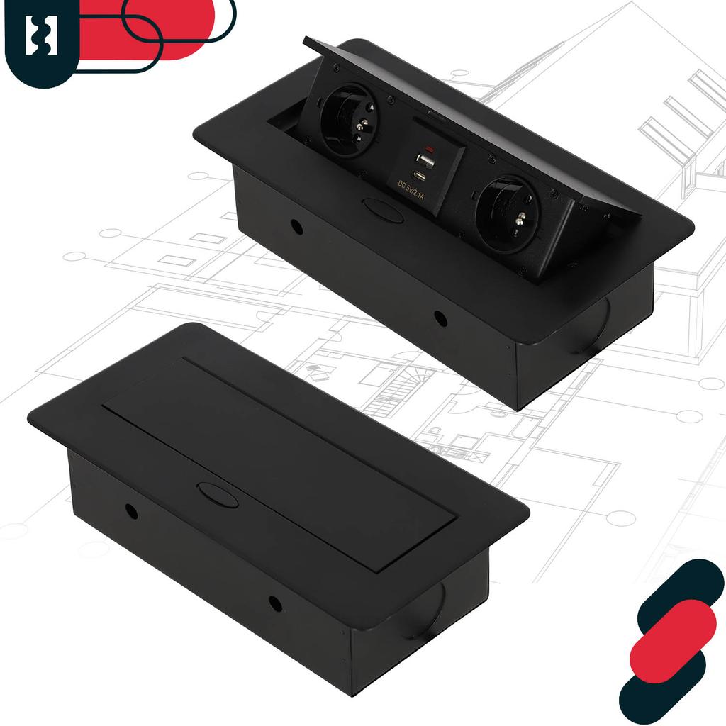 KOTARBAU® Recessed Countertop Socket KOMBIBOX 2 Sockets 230V + USB A+C