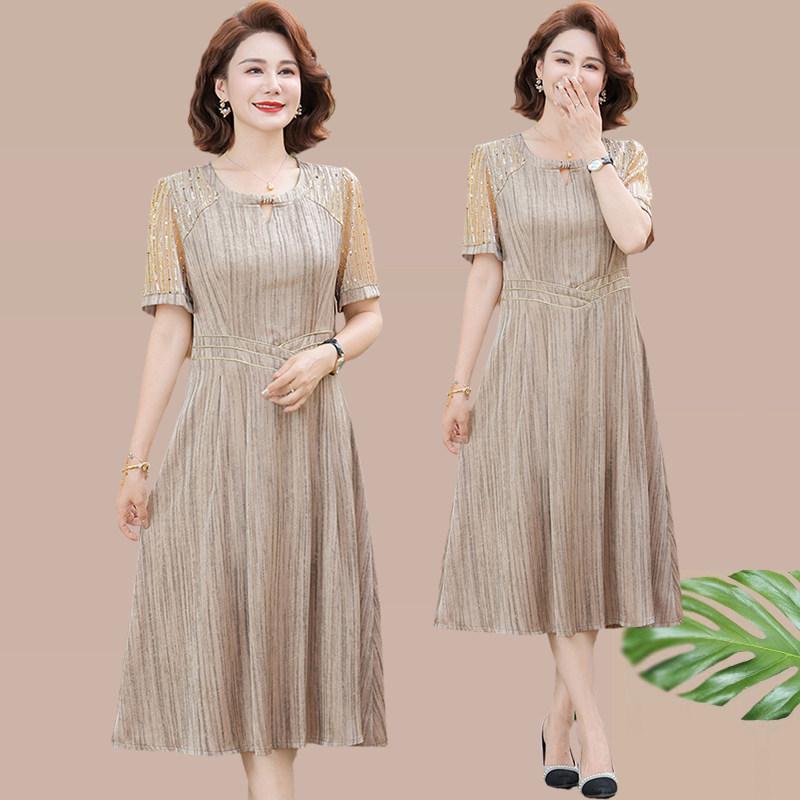 

Mother s Day Elegant Summer Dress for Middle-aged & Elderly Women - Stylish Mid-length Skirt XL - for 90-105 lbs хакі
