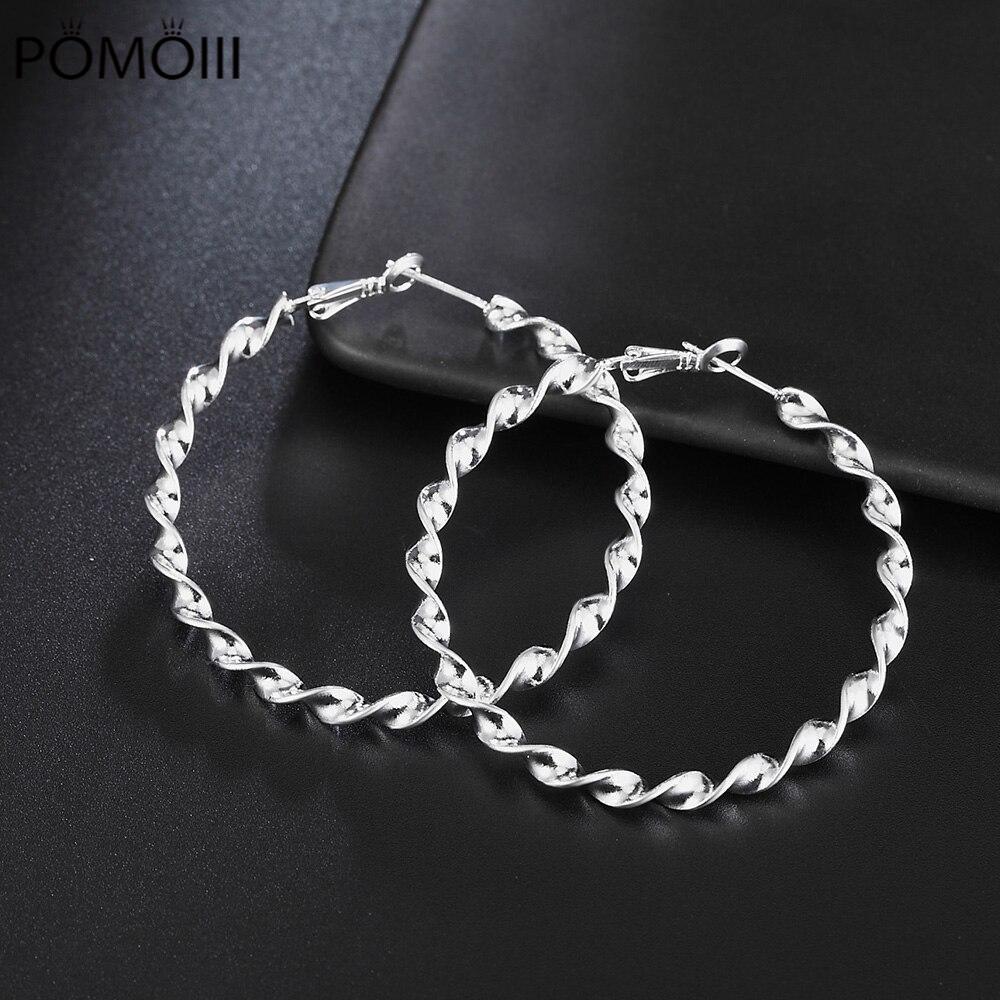 925 sterling sølv bøyle øredobber høy kvalitet stor sirkel rund mote kvinner fest smykker fint bryllup 4,5 cm