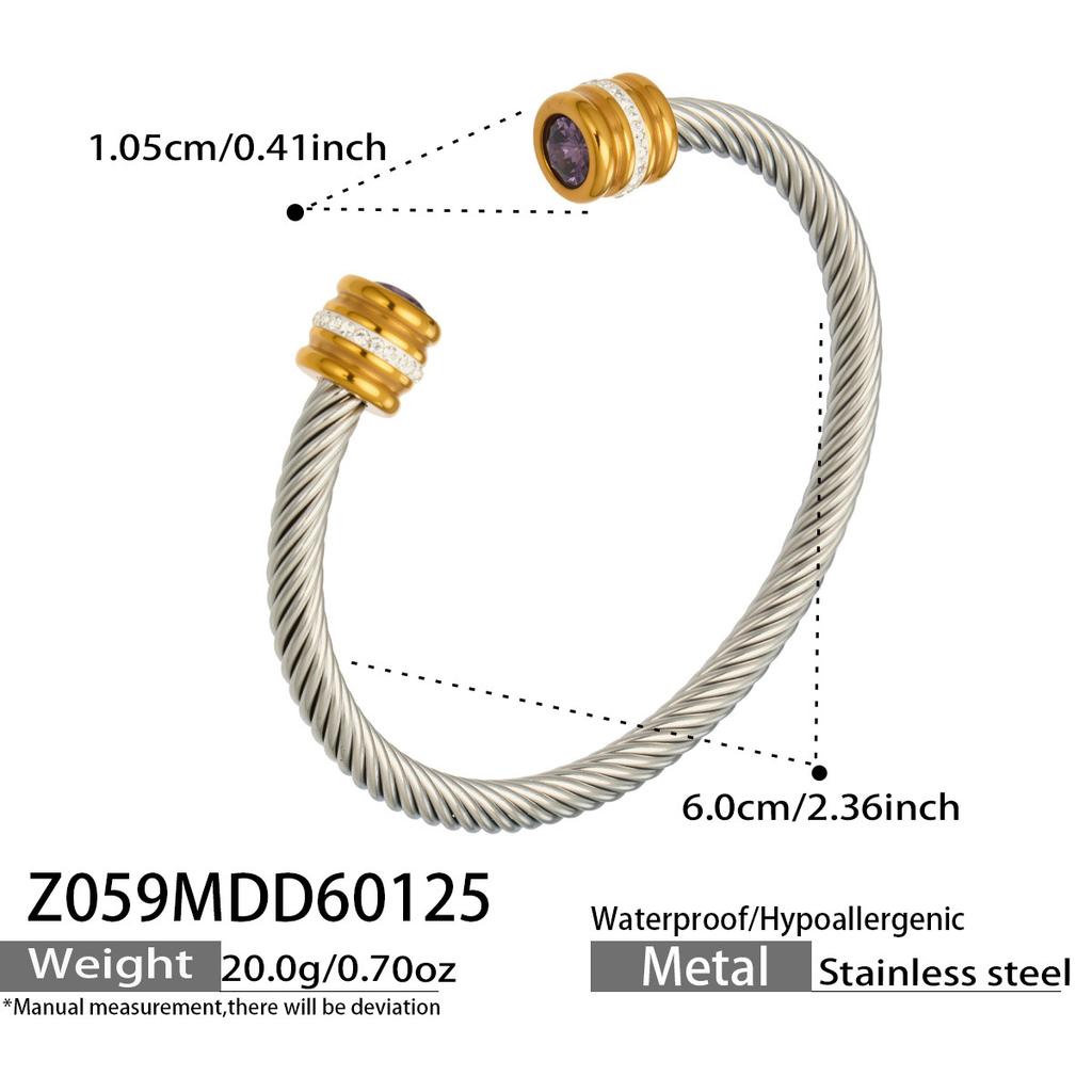 European and American fashion light luxury jewelry bracelet set with zirconia, stainless steel elastic open bangle