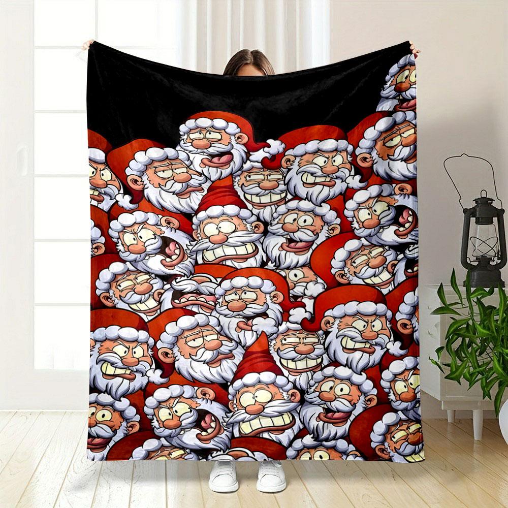 Cartoon Santa Crowded Pattern Blanket Bedroom Blanket for Livingroom Couch Lunch Break Soft Throw for Friend's Festival Gift