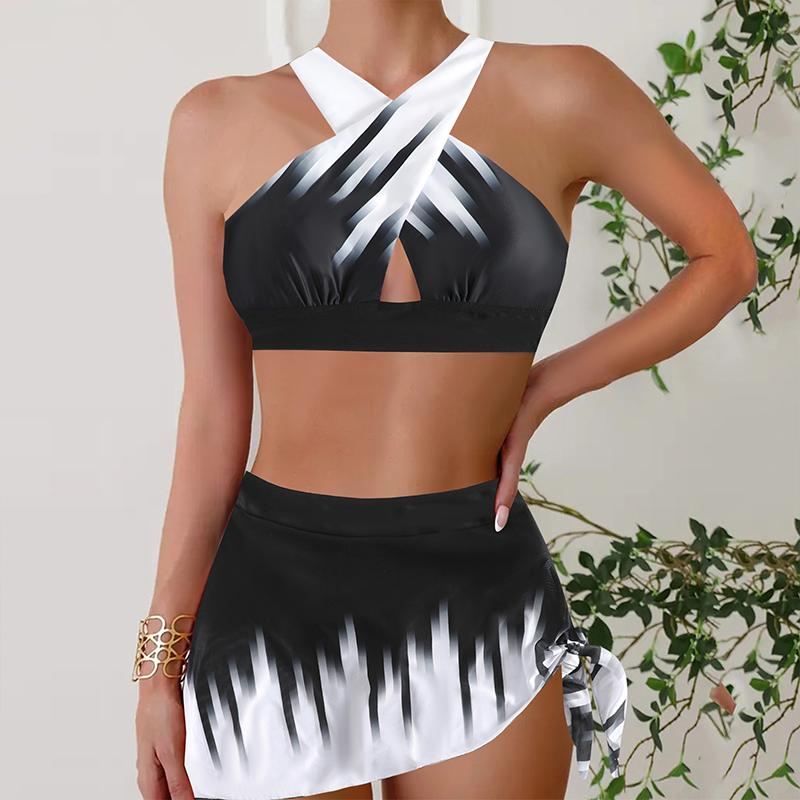

Plus Size Women Fashion Sexy Round Neck Magical and Exquisite Graphics and Text Bikini Set Slim Fit Beach Swimsuits Two Piece Set 6XL білий