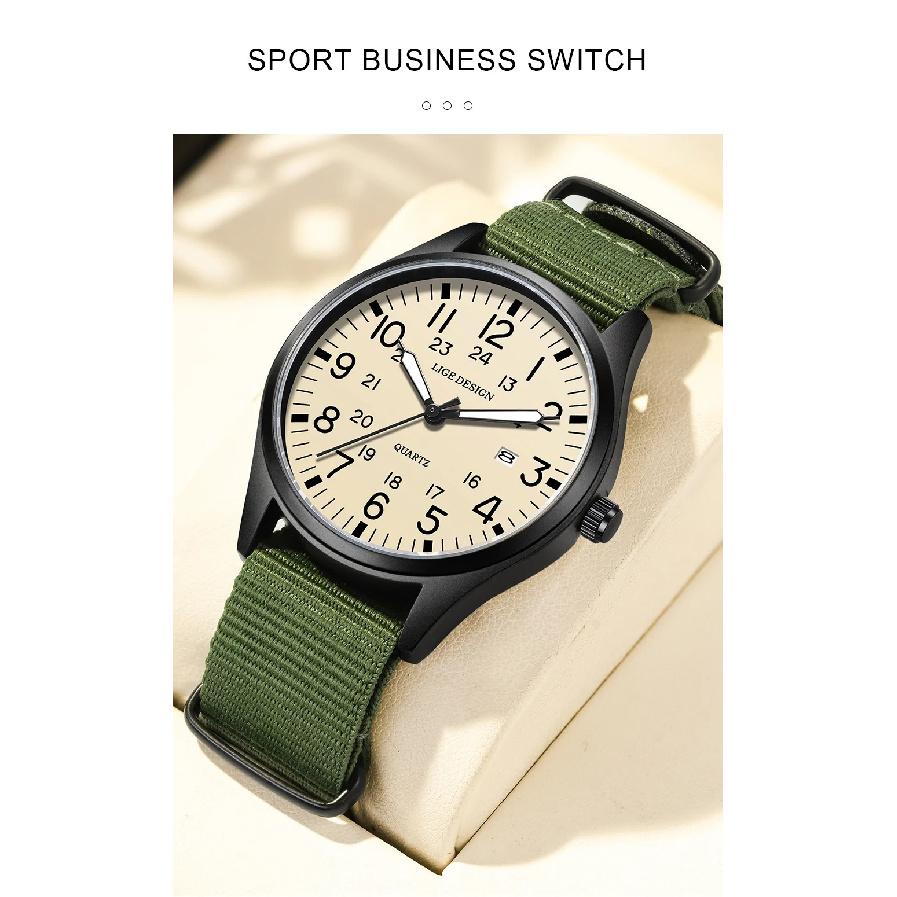 LIGE Top Brand Luxury Men Quartz Watch Nylon Leather Waterproof Luminous Date Sports Military Watches For Men Relogios Masculino