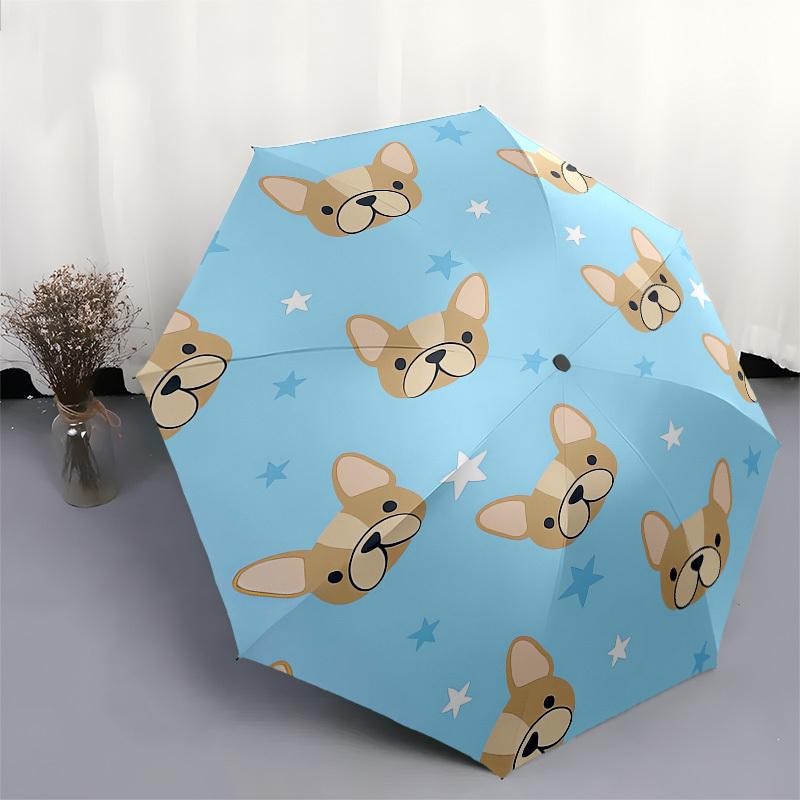 1pc French Bulldog Stars Pattern Umbrella with Plastic Handle, Suitable for All Seasons Outdoor PT378