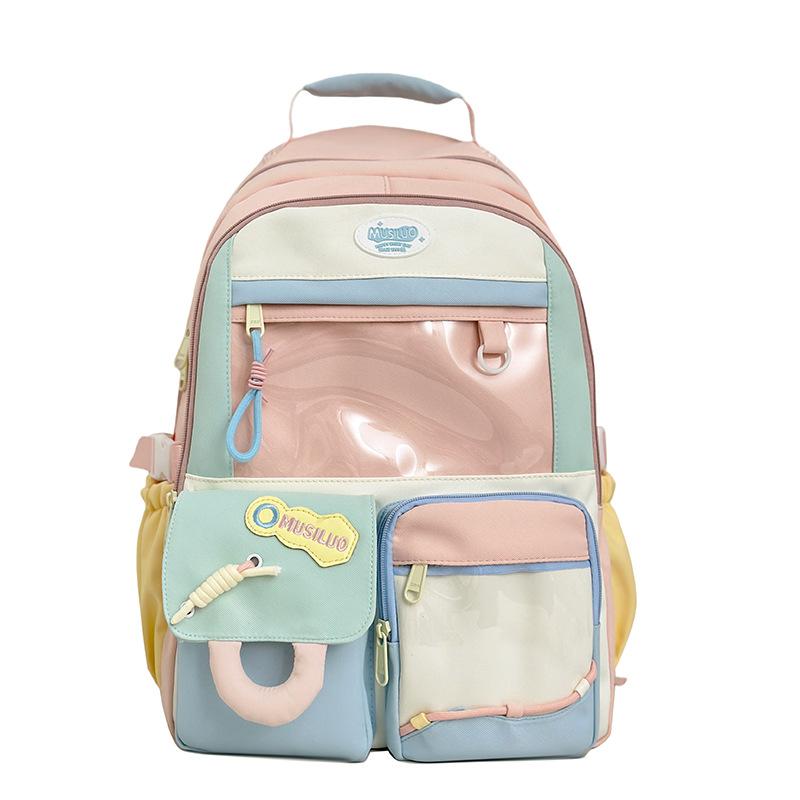 Junior high school student schoolbag college wind large capacity female contrasting color design small fresh backpack cute girl backpack pain bag