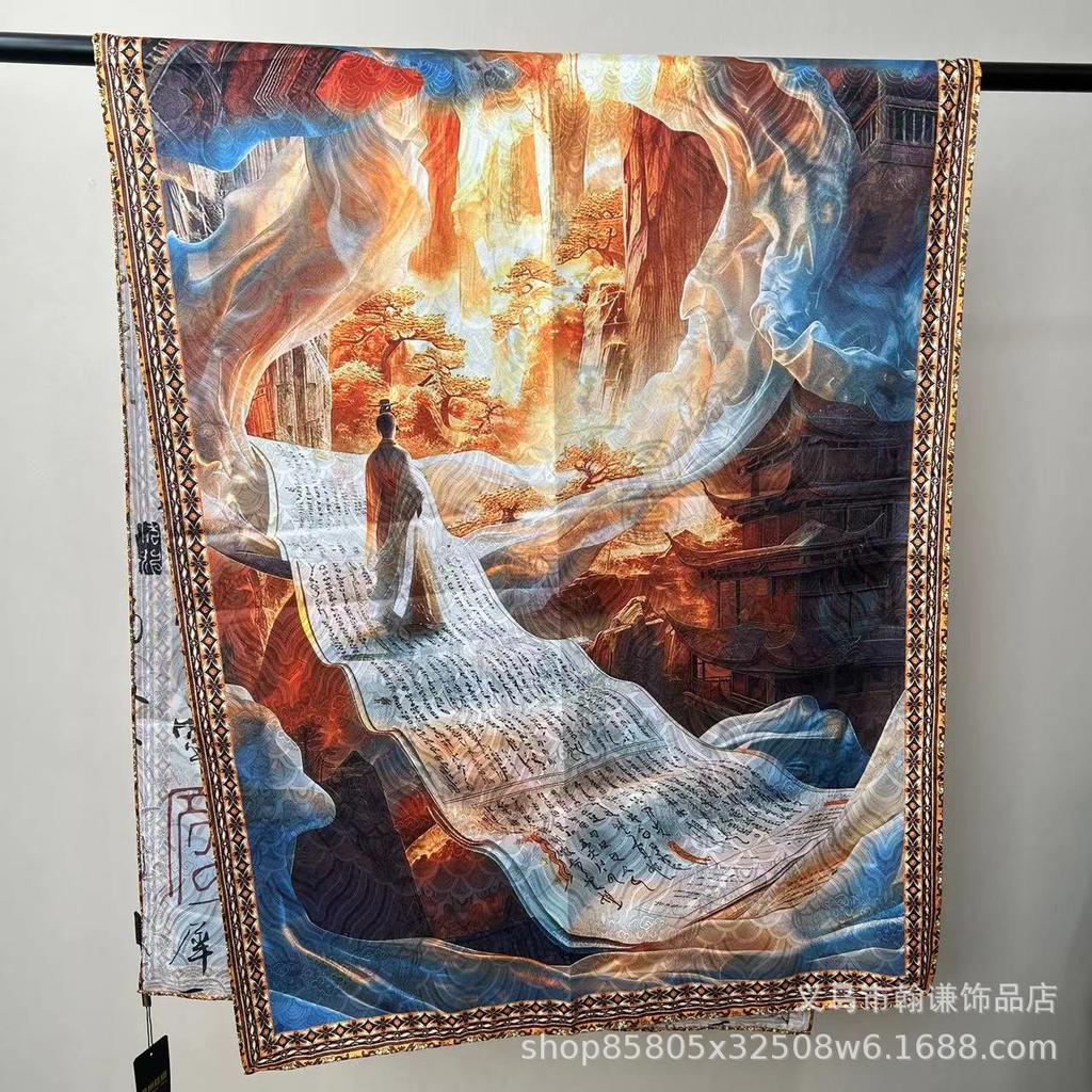 Double-Sided High-End Fragrant Cloud Yarn 180 * 70 Long Silk Scarf Shawl Women'S Spring And Autumn Retro National Style To Keep Warm