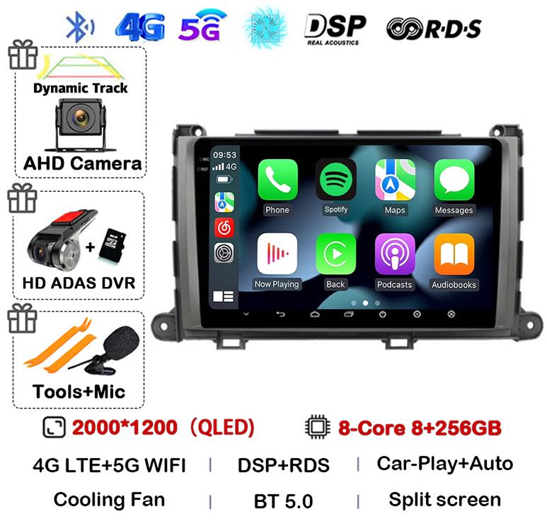 Android 14 Car Radio For Toyota Sienna XL30 2009 2010 - 2014 Multimedia Video Player Navigation Stereo GPS Auto Carplay 8G+128GB