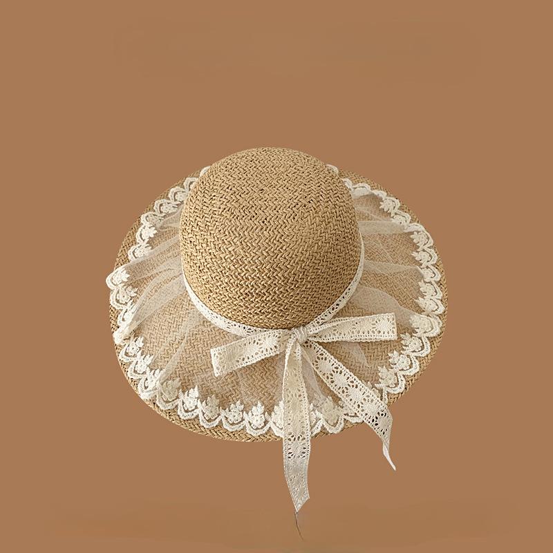 Brim Lace Straw Hat Children Summer Outing Beach Shade Straw Hat Big Brim Sun Hat